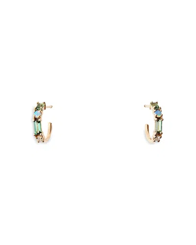 Wwake 14k Yellow Gold Pillar Hoop Earrings In Blue