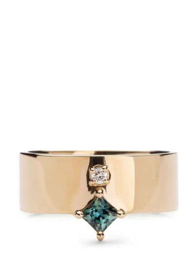 Wwake 14kt Recycled Yellow Gold Bricolage Diamond And Sapphire Ring