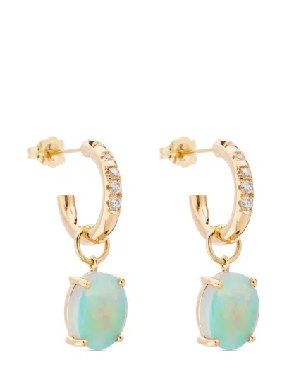 Wwake 14kt Recycled Yellow Gold Diamond And Opal Earrings