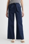 Wyeth Bailey Waist Tie Cotton Wide Leg Pants In Blue