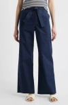 Wyeth Bailey Waist Tie Cotton Wide Leg Pants In Navy