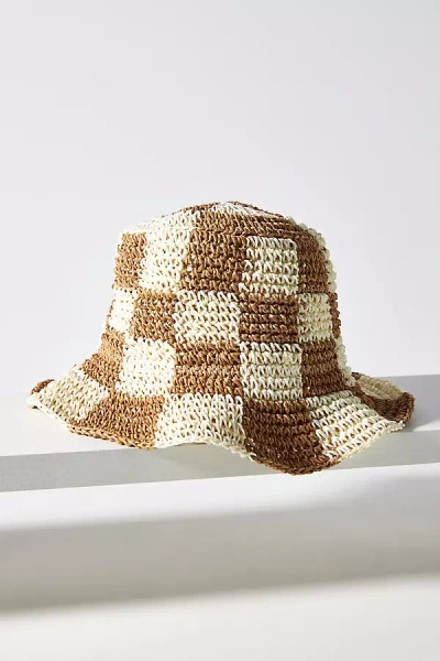 Wyeth Checkered Straw Bucket Hat In Beige
