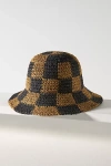 Wyeth Checkered Straw Bucket Hat In Black