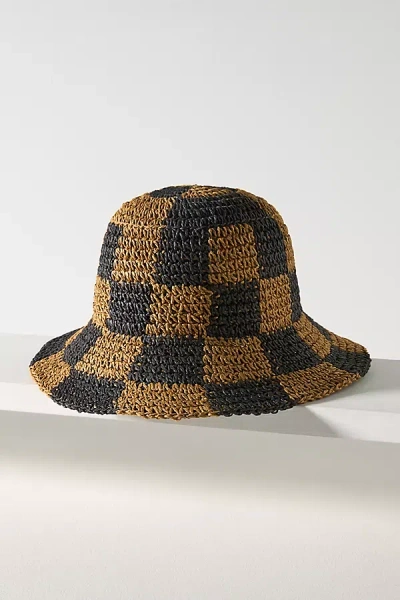 Wyeth Checkered Straw Bucket Hat In Black