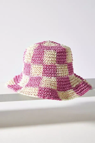 Wyeth Checkered Straw Bucket Hat In Pink