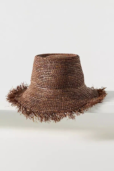 Wyeth Fringe Wide-brim Straw Bucket Hat In Brown