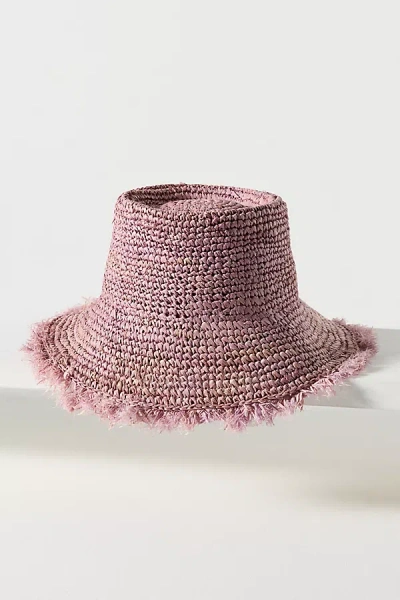 Wyeth Fringe Wide-brim Straw Bucket Hat In Purple