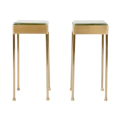 Pre-owned Wyeth Glass Block' Side Table In Patinated Bronze With Faceted Legs, Made To Order In Gold