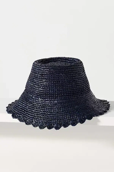 Wyeth Scalloped Straw Bucket Hat In Gray