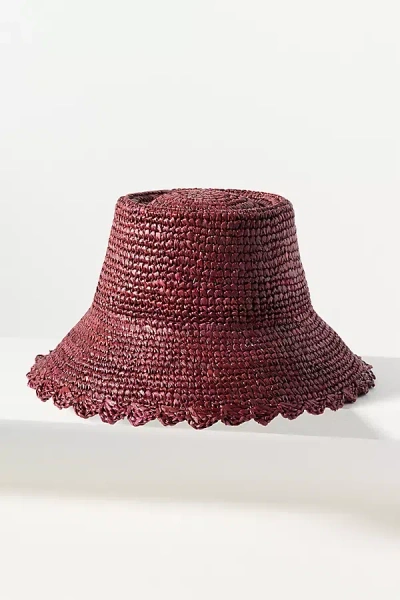 Wyeth Scalloped Straw Bucket Hat In Burgundy