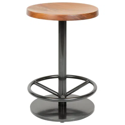 Pre-owned Wyeth Swivel Counter Stool W/ Turned Seat In Walnut And Blackened Steel, Made To Order In Brown