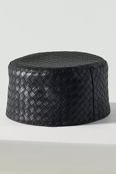 Wyeth Woven Leather Pillbox Hat In Black