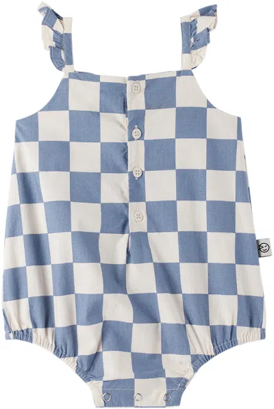 Wynken Kids' Baby Blue & White Cuore Romper In Dusk Blue