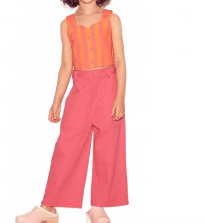 Wynken Kids' Contrast Stitch Corda Pants In Lipstick In Pink