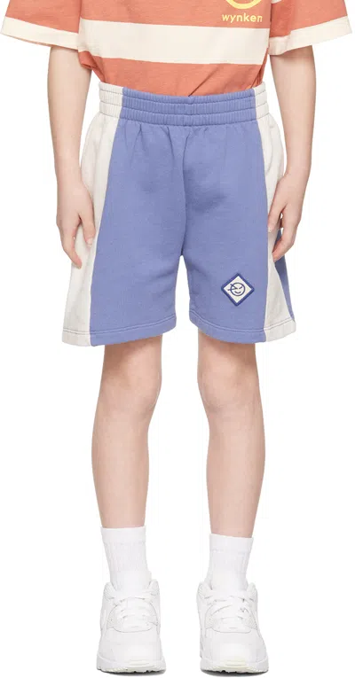 Wynken Kids Blue & Off-white Side Panel Shorts In Deep Dusk Blue / Cha
