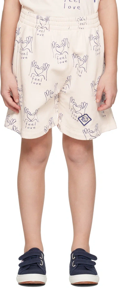 Wynken Kids Off-white 'feel Love' Shorts In Chalk / Strong Blue