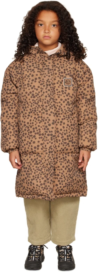 Wynken Kids Tan Animaux Long Down Coat In Tan / Black