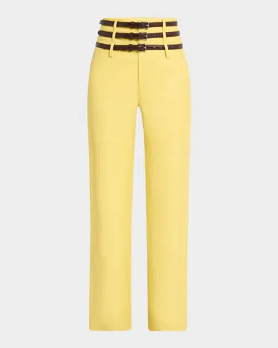 Wynn Hamlyn Ally Leather Trousers With Triple Belt In Lemon