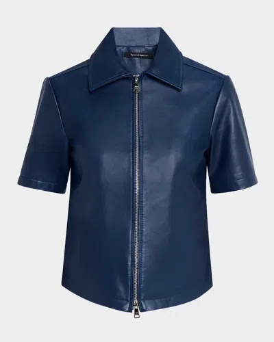 Wynn Hamlyn Andie Short-sleeve Leather Shirt In Ink