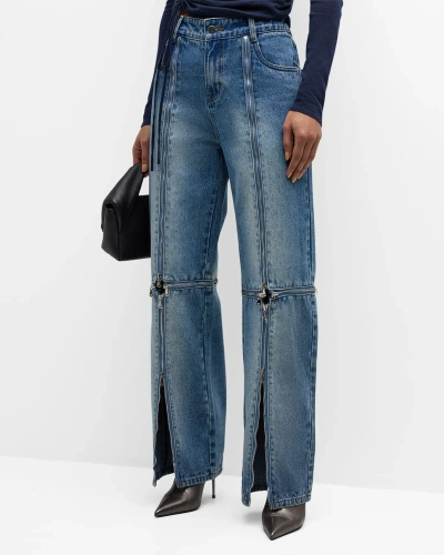 Wynn Hamlyn Andie Zip-off Straight-leg Jeans In Washed Indigo