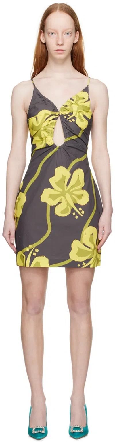 Wynn Hamlyn Zoe Seersucker Mini Dress In Yellow-brown In Green