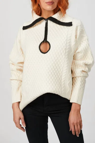 Wynn Hamlyn Cable Knit Key Hole Sweater In Ivory In Beige