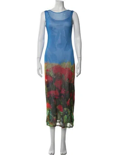 Pre-owned Wynn Hamlyn Floral Print Long Dress In Blue