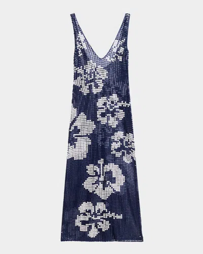 Wynn Hamlyn Hibiscus Button Gown In Navy