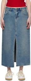 Wynn Hamlyn Indigo Washed Denim Maxi Skirt In Mid Wash Indigo