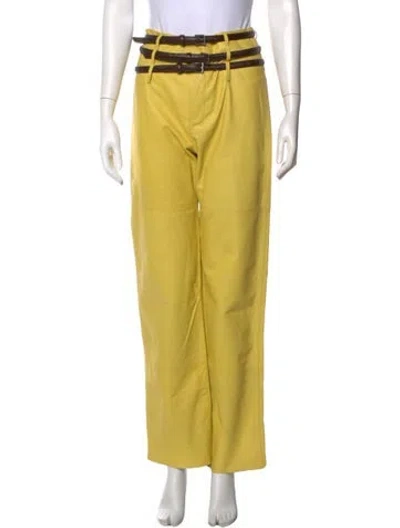 Pre-owned Wynn Hamlyn Leather Wide Leg Pants In Green