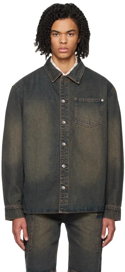 Wynn Hamlyn Navy Faded Denim Shirt In Dirty Wash