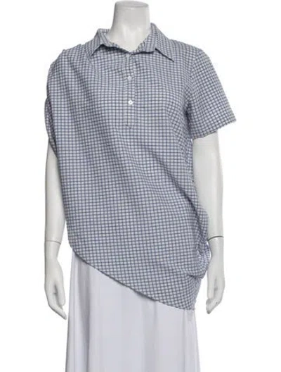 Pre-owned Wynn Hamlyn Plaid Print Short Sleeve Polo In Blue
