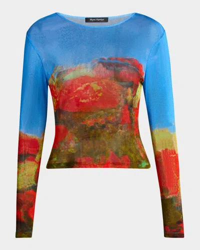 Wynn Hamlyn Printed Mesh Long-sleeve Top In Rose Field