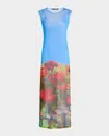 Wynn Hamlyn Printed Mesh Maxi Dress In Rose Field