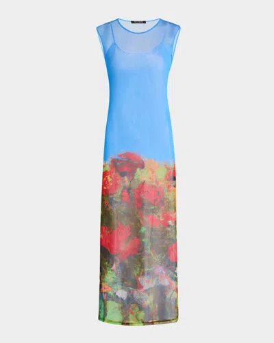 Wynn Hamlyn Printed Mesh Maxi Dress In Rose Field
