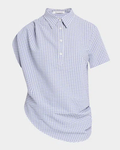 Wynn Hamlyn Ruby Draped Plaid Shirt In Blue Gingham