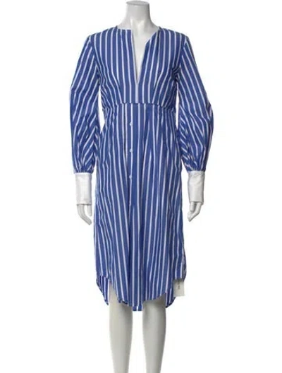 Pre-owned Wynn Hamlyn Striped Midi Length Dress In Blue