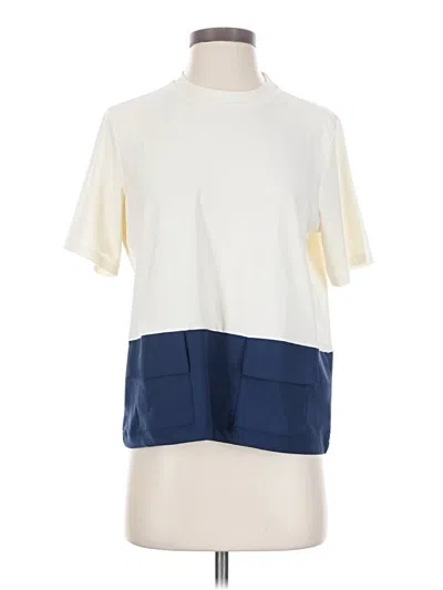 Pre-owned Wynne Layers Short Sleeve Top Ivory Color Block Pattern Mock Neckline Tops In White