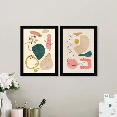 Wynwood Studio Abstract Playground Set Round Shapes Lines Mid-century Modern Pink And Canvas Wall Art Print For Liv In Black Framed