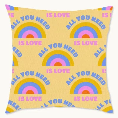 Wynwood Studio All You Need Yellow Cute Throw Pillow With Insert 18"x18" Typography And Quotes Love Rainbows In Blue;yellow;pink;yellow Purple