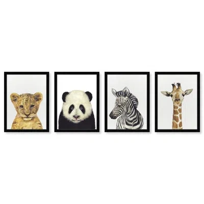 Wynwood Studio Animals Baby Animal Set Newborn Kingdom Traditional White And Canvas Wall Art Print For Bedroom In Black Framed