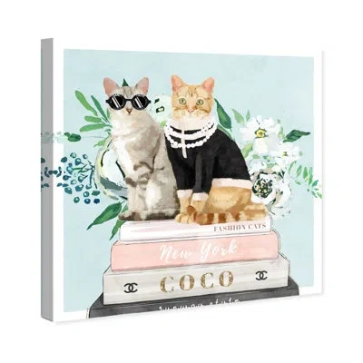Wynwood Studio Animals Cat Fashion Books Glam Blue Canvas Wall Art Print In Blue;gray