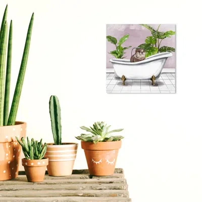 Wynwood Studio Bath And Laundry Bathtub Otter Tropical Plants Animal Modern White And  Canvas Wall Art Print For Ba In White;green