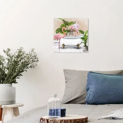 Wynwood Studio Bathtub Flamingo Duo - Wrapped Canvas Graphic Art In Green;pink