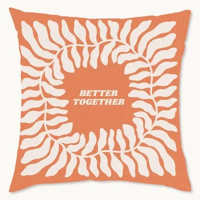 Wynwood Studio Better Together Orange Cute Throw Pillow With Insert 18"x18" Floral And Botanical Autumn Leaves In White;orange;orange White