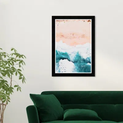Wynwood Studio California Pink Sea Foam At Shore Coastal Blue Framed Wall Art Print For Living Room In Black
