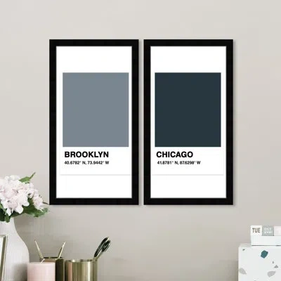 Wynwood Studio Cities And Skylines Gray Swatch Set Modern & Contemporary Gray And Pastel Black Canvas Wall Art Prin In Black Framed
