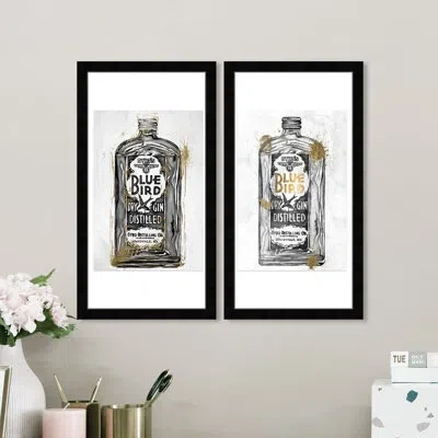 Wynwood Studio Drinks And Spirits Bird Gin Set Gold And Dark Gold Canvas Wall Art Print For Home In Black Framed