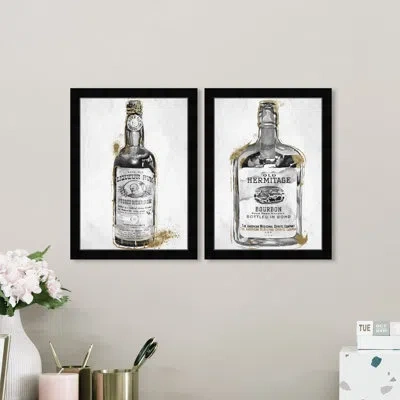 Wynwood Studio Drinks And Spirits Liquor Bottle Ii Set Vintage Rum And Bourbon Traditional White And Canvas Wall Ar In Black Framed
