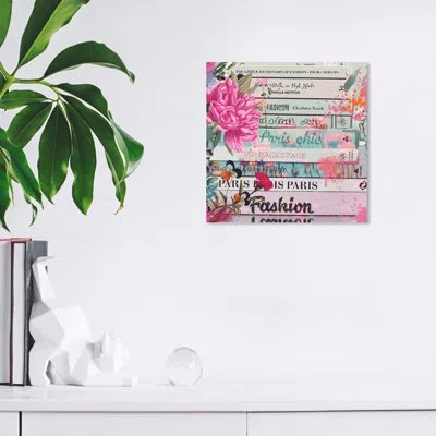 Wynwood Studio Fashion And Glam Modern - Bookstack Pink Flower On Top Wall Art For Home Decor In Blue;pink
